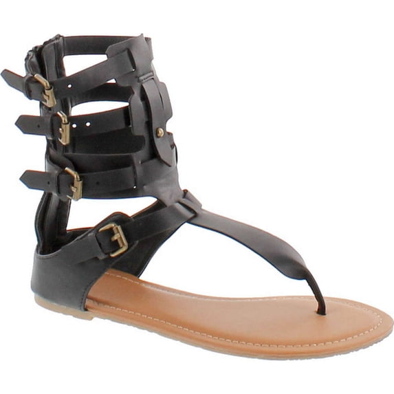 Wild Diva TANAYA-540 Women's T-strap Buckle Gladiator Back Zip Flat Thong Sandal, Black, 7.5