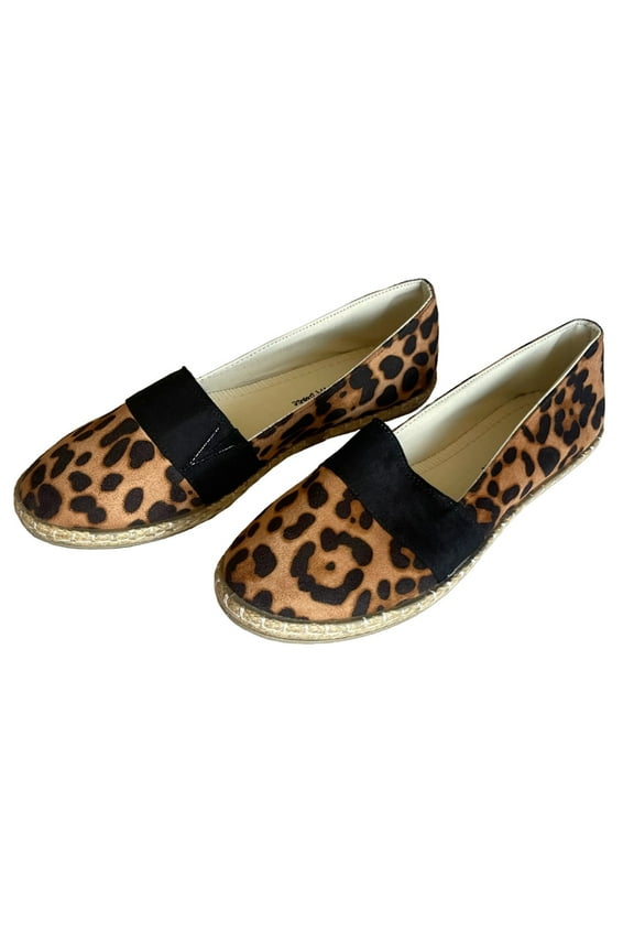 Tika-97 Leopard Print Closed Toe Espadrille Women's Casual Canvas Jute Flats 9