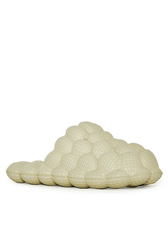 Unisex Non-Slip Bubble Cloud Lychee Waterproof Massage Reflexology Rubber Shower Slide Slippers Sandals-03-Beige (Beige, 6)