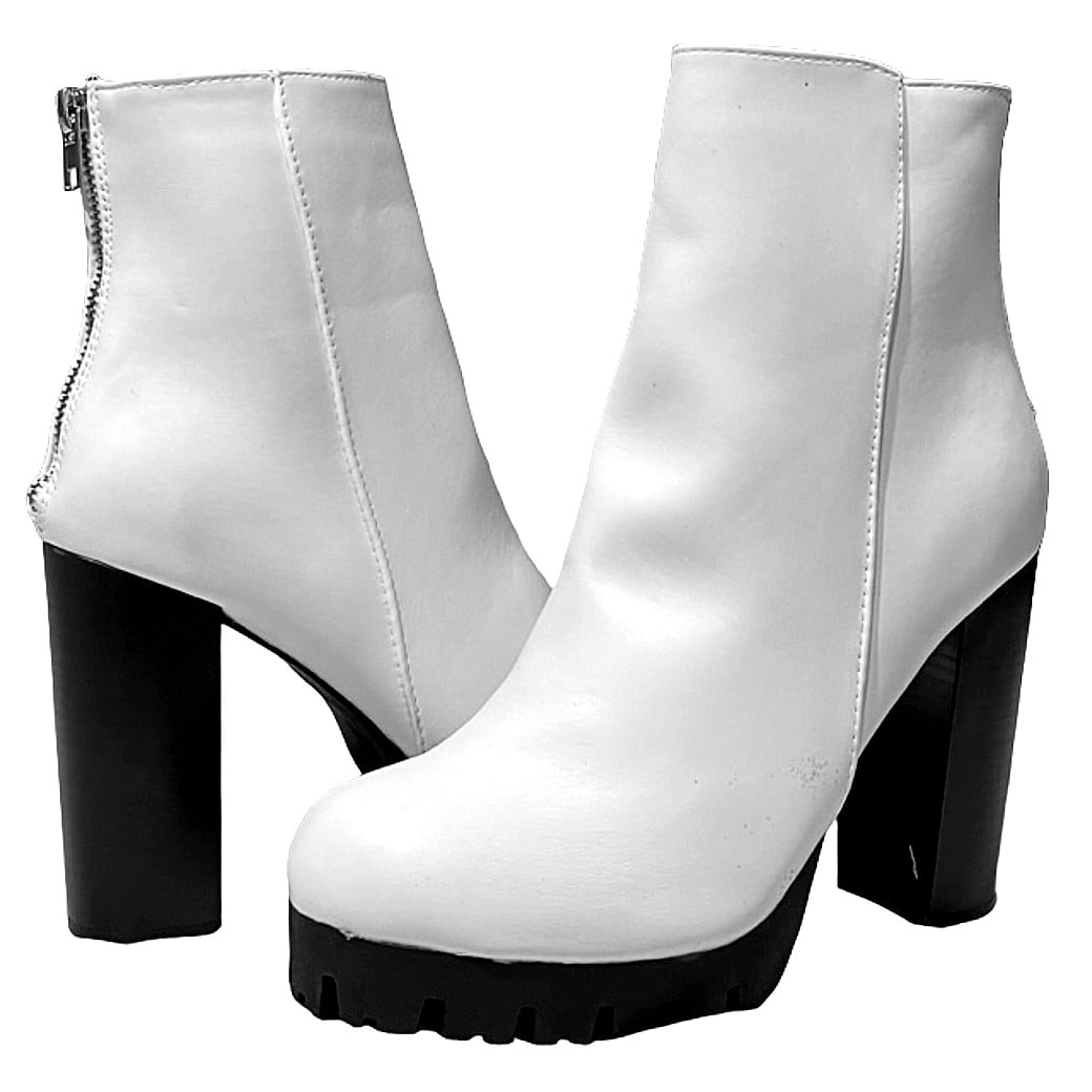 Wild Diva Women's Closed Toe Chunky High Heel Lug Sole Platform Mid