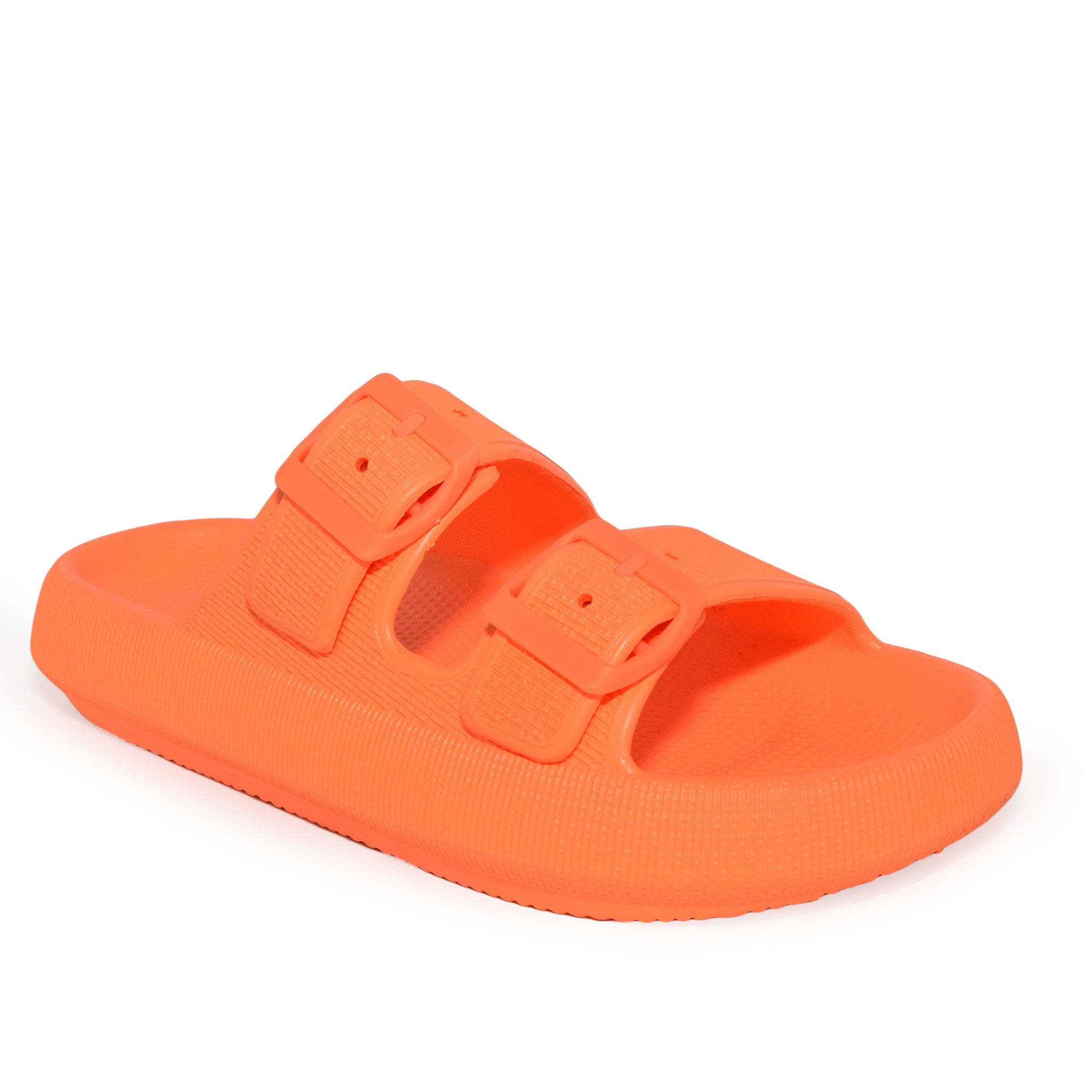 Wild Diva Women s Double Strap Buckle Waterproof Open Toe Pillow Cloud Slide Sandals Orange 8 Walmart