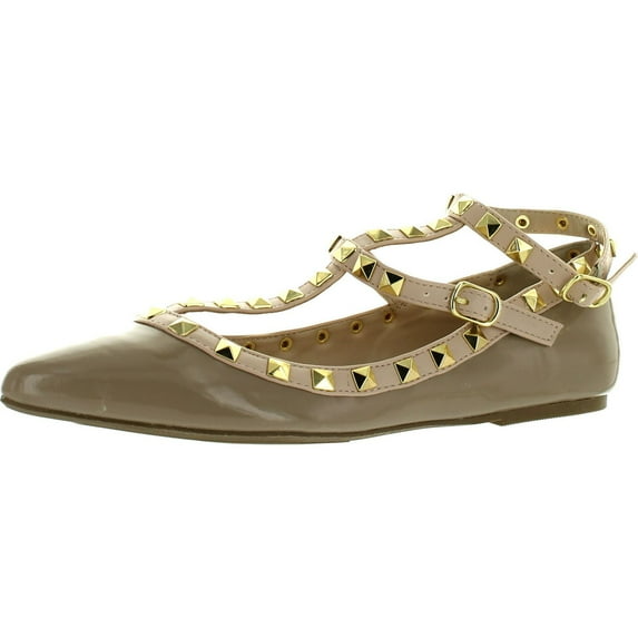 Wild Diva Women's Fashion Pippa 35 Studs Pointy T Bar Flats Shoes