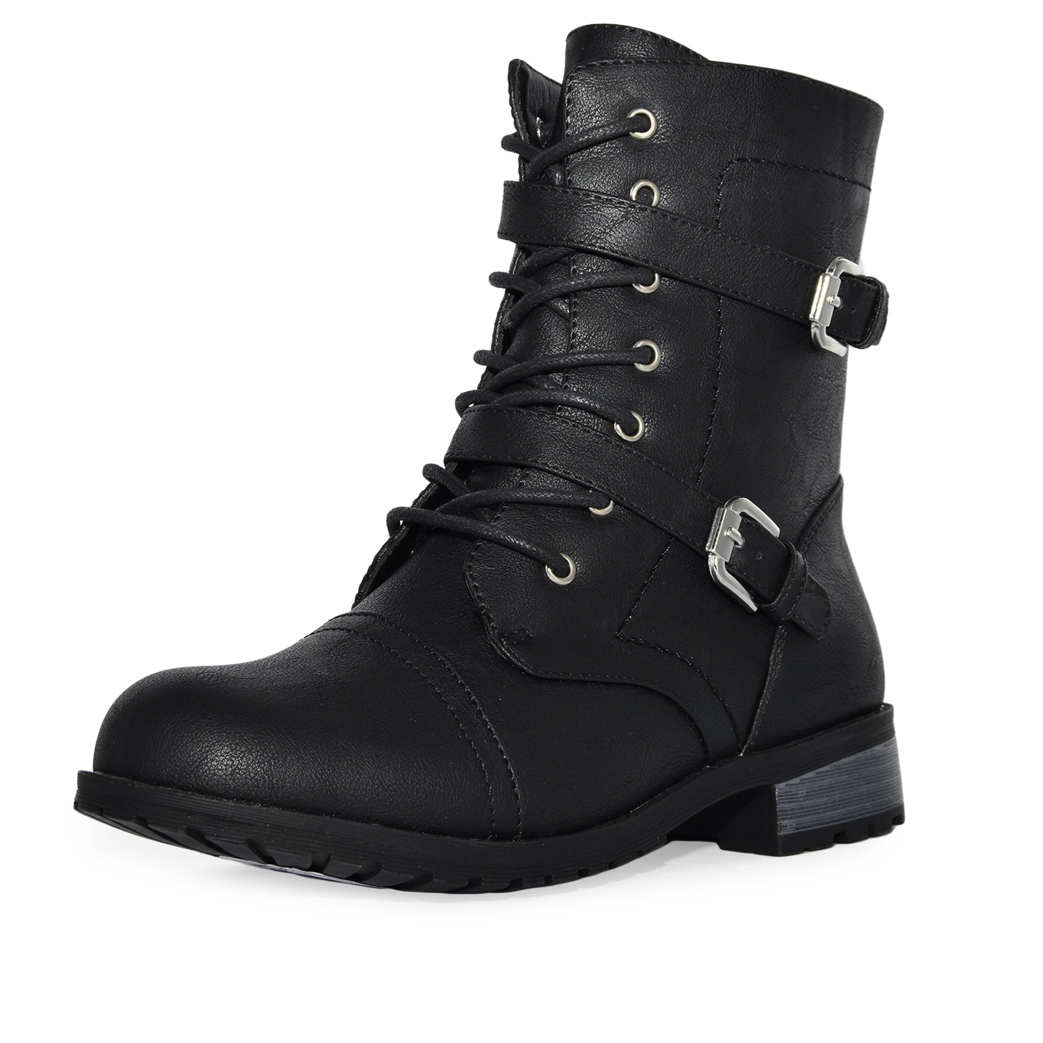 Unisex Combat Boots Lace-Up Ankle Boots Vegan Leather Durable Vegan Division - Black and Silver Faux Leather Combat Boots  main image 4