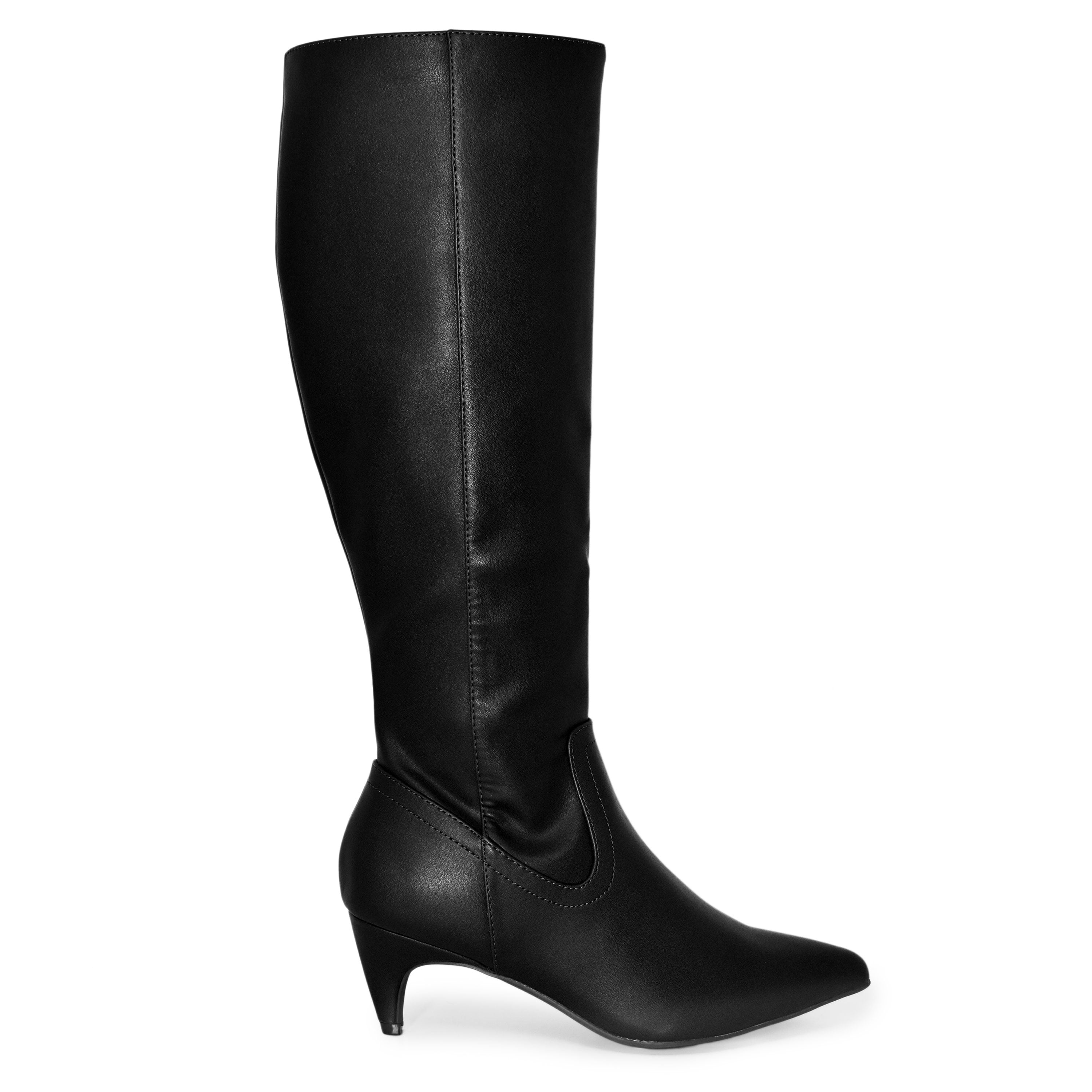 Wild Diva Women's Pointed Toe Kitten Heel Knee High Boots (Black PU, 7