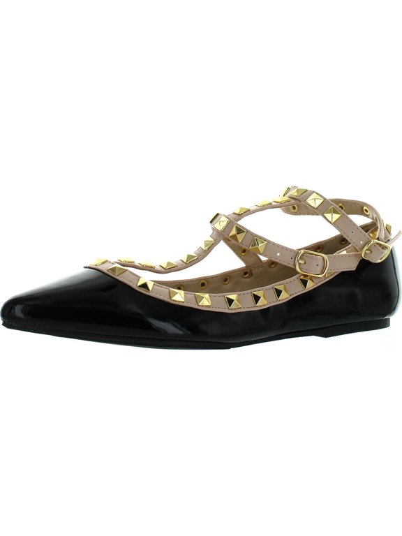 Womens Fashion Pippa 35 Studs Pointy T Bar Flats Shoes
