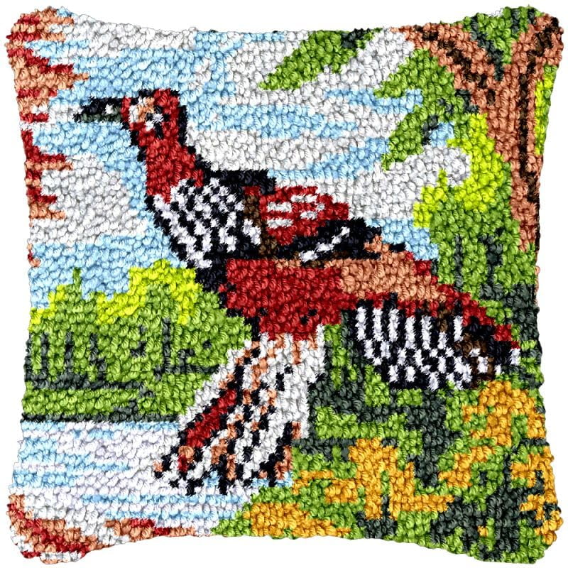 Wild Duck Latch Hook Pillow Cover Kits for DIY Cushion Cross Stitch Crochet Hooking Latch Hook Pillowcase Rug Kits with Preprinted Canvas Crochet Yarn Kits Needlework Crafts 17'' X 17''