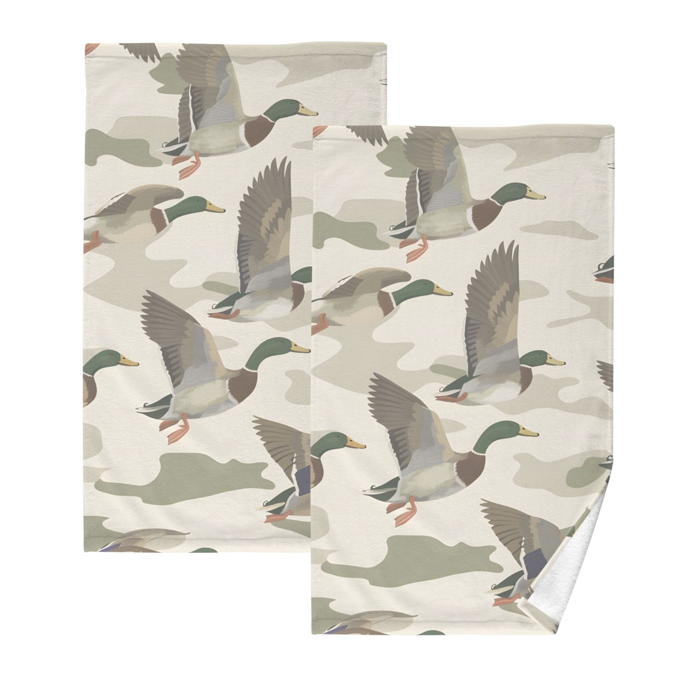 Wild Ducks Flying Hand Towel Set 2 Pcs Cotton Absorbent Soft Face Towels 400 GSM Bath Towels for Bathroom Kitchen Shower Hotel Decor 16"x28"