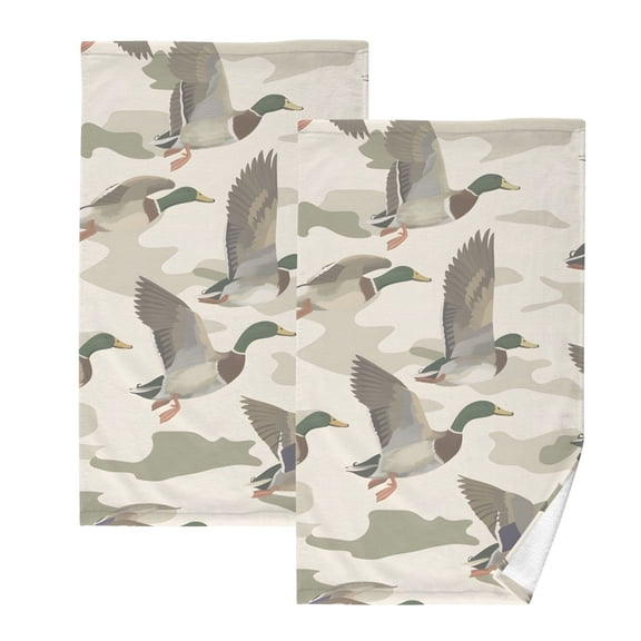 Wild Ducks Flying Hand Towel Set 2 Pcs Cotton Absorbent Soft Face Towels 400 GSM Bath Towels for Bathroom Kitchen Shower Hotel Decor 16"x28"