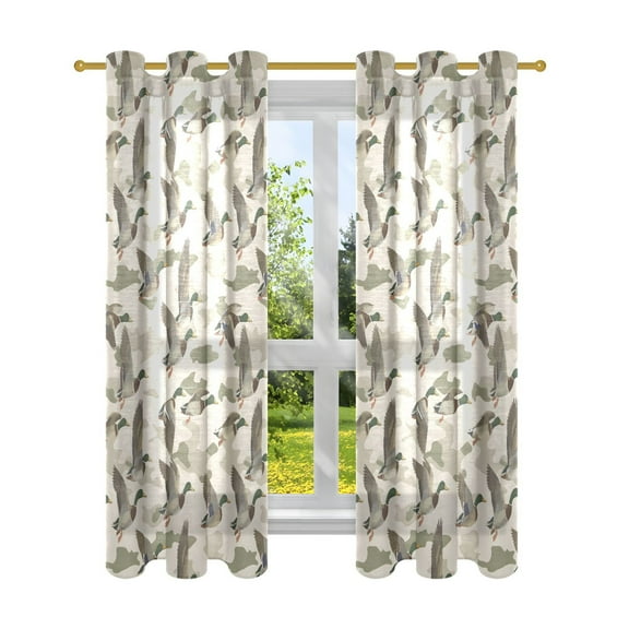 Wild Ducks Flying Sheer Curtains 2 Panels Set Grommet Drapes for Bedroom Living Room 52" W x 63" L