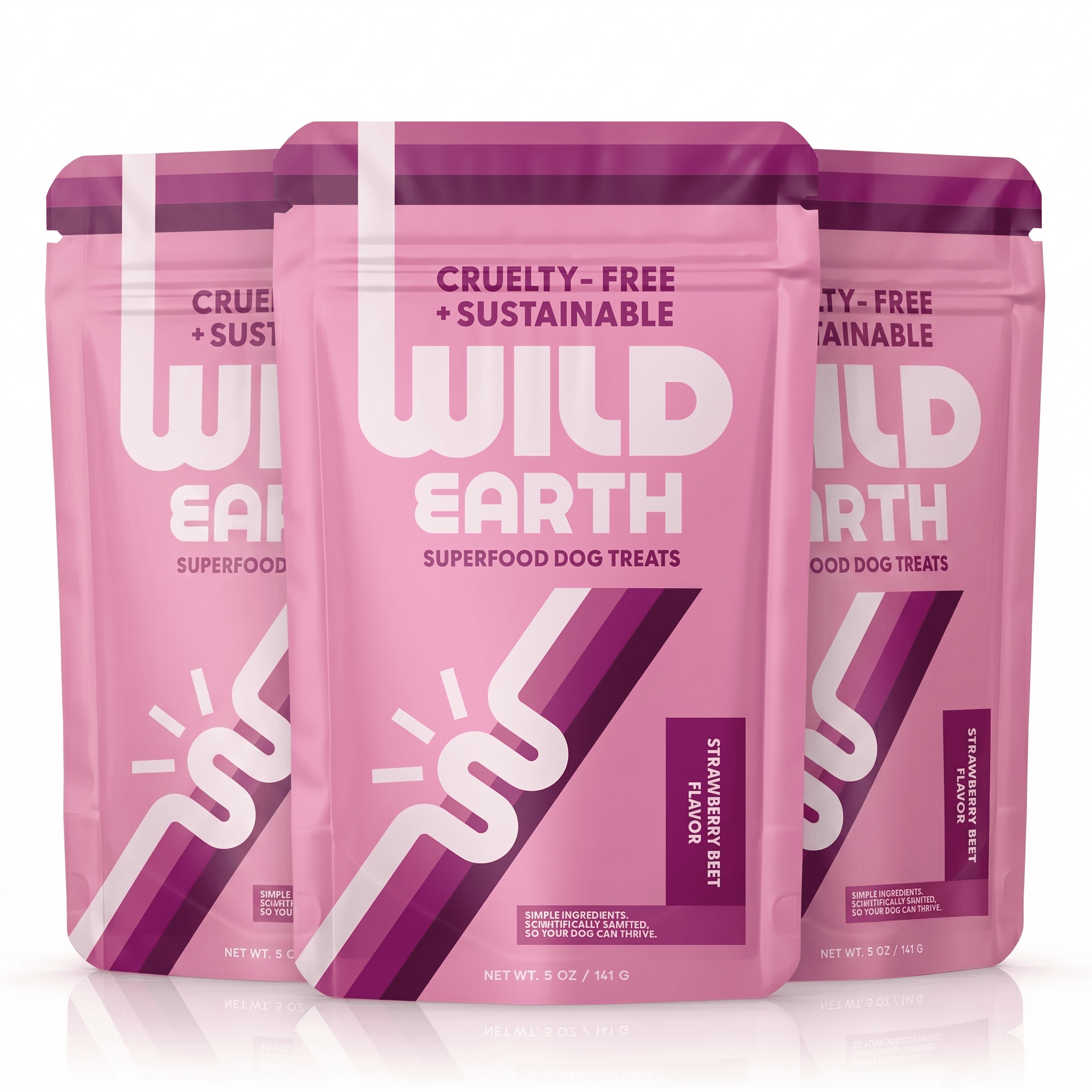 Wild Earth Superfood Dog Treats, Plant Based Dog Treats with Omega Acids, Prebiotics & Koji Protein, No Fillers, Veterinarian-Developed, Strawberry & Beet Flavor 3 Pack
