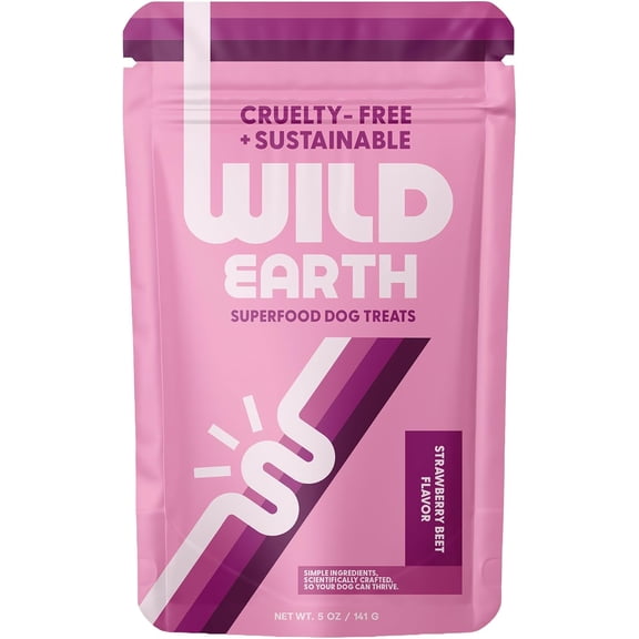 Wild Earth Superfood Dog Treats, Plant Based Dog Treats with Omega Acids, Prebiotics & Koji Protein, No Fillers, Veterinarian-Developed, Strawberry & Beet Flavor