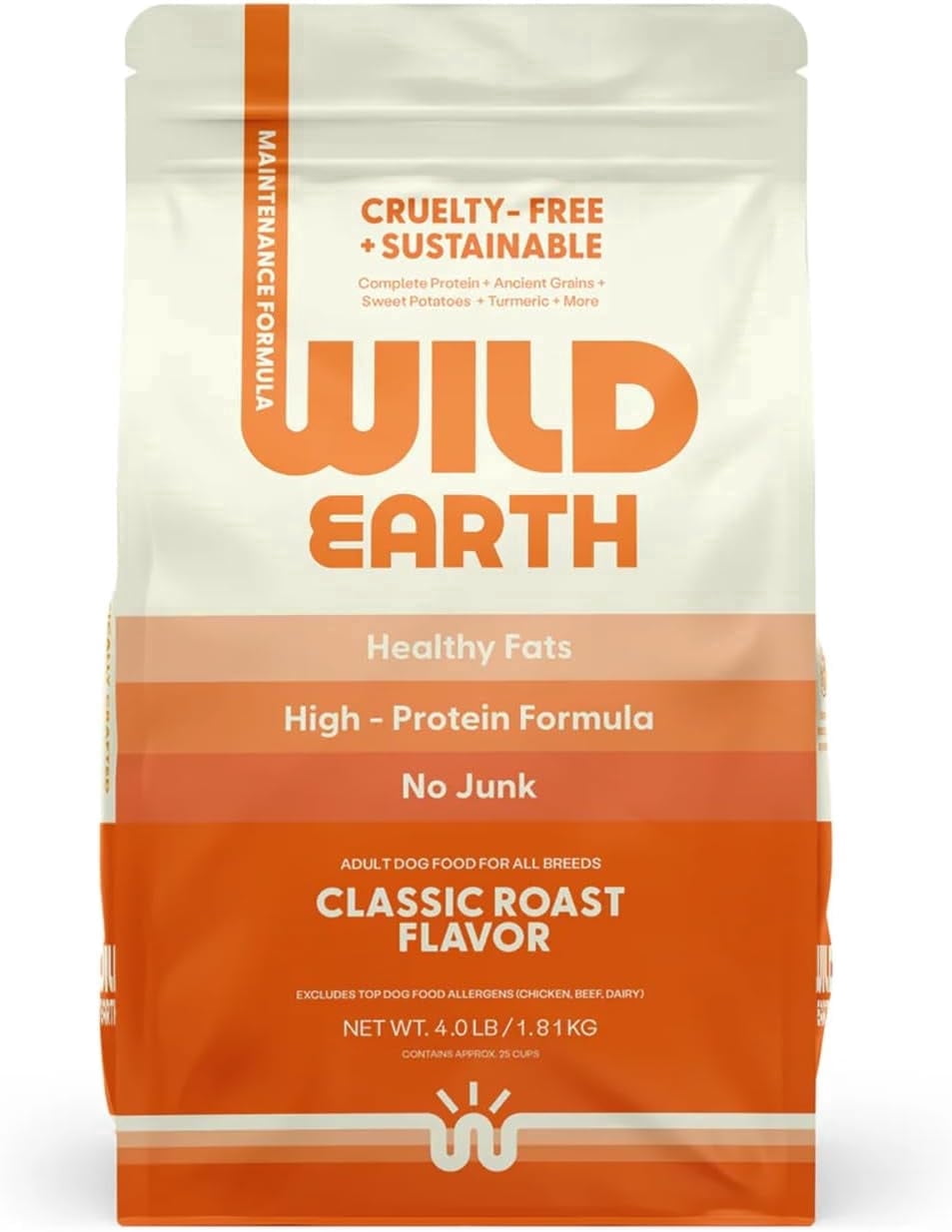 Wild Earth Vegan Dry Dog Food | Plant-Based Maintenance Formula | Vegetarian, Allergy Relief, Veterinarian-Developed for Complete Nutrition | Classic Roast Flavor, 4 Pound Bag