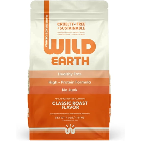 Wild Earth Vegan Dry Dog Food | Plant-Based Maintenance Formula | Vegetarian, Allergy Relief, Veterinarian-Developed for Complete Nutrition | Classic Roast Flavor, 4 Pound Bag