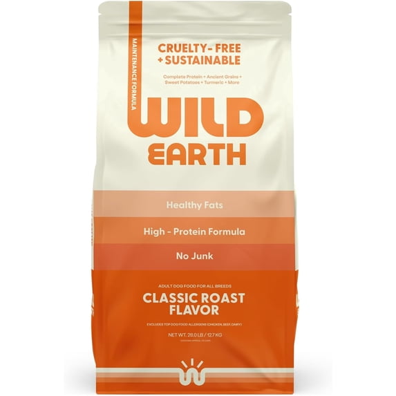 Wild Earth Vegan Dry Dog Food 28 LB| Plant-Based Maintenance Formula | Vegetarian, Allergy Relief, Veterinarian-Developed for Complete Nutrition | Classic Roast Flavor