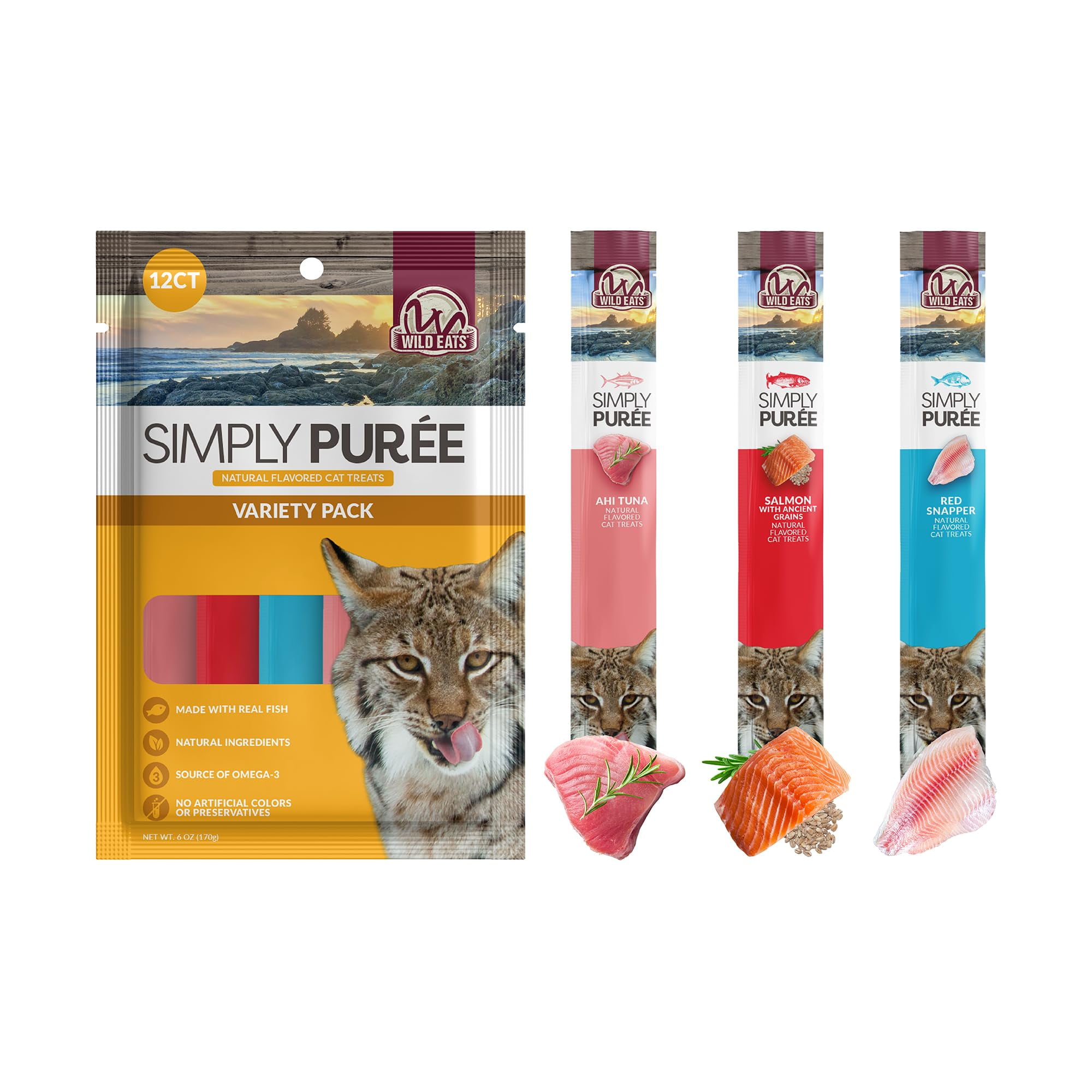 Wild Eats Lickable Cat Treats Exotic Fish Variety Pack 12ct - Ahi Tuna ...