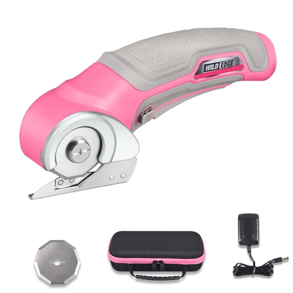 Wild Edge Cordless Electric Scissors, 4V 2.5 Ah High-Capacity Rechargeable Cardboard Cutter with Rapid Charger and Hard Carrying Case for Cutting Fabric, Carpet, Leather, Felt, Cardboard, Plastic