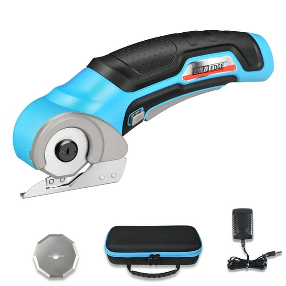 Wild Edge Electric Scissors, 4V 2.5 Ah High-Capacity Rechargeable Rotary Cutter with Rapid Charger and Hard Carrying Case for Cutting Fabric, Carpet, Leather, Felt, Cardboard, Plastic