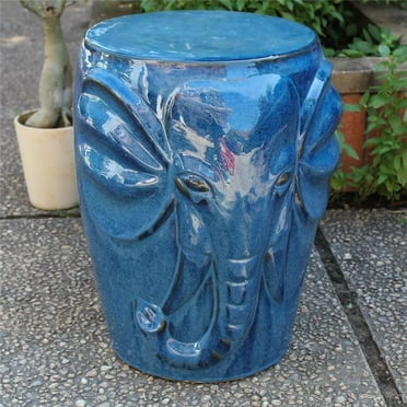 Wild Elephant Drum Ceramic Garden Stool, Navy Blue Glaze