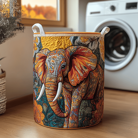 Wild Elephant Quilted Laundry Basket