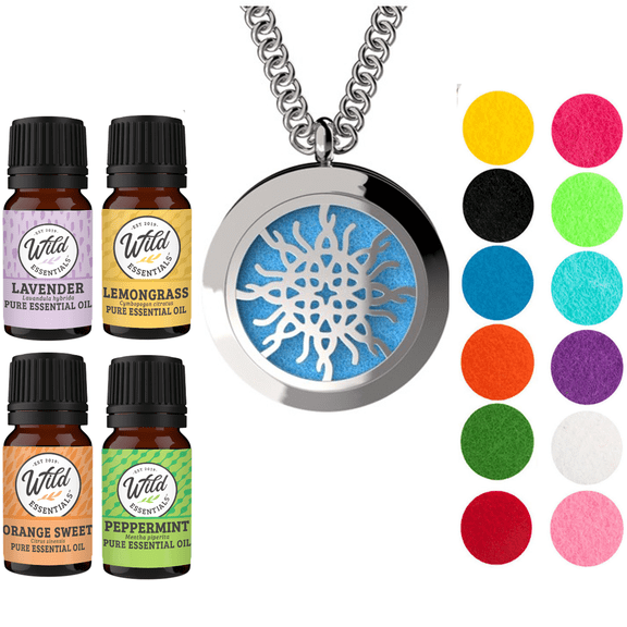 Wild Essentials Infinity Flame Knot Necklace Essential Oil Diffuser Kit With Lavender, Lemongrass, Peppermint, Orange Oils, 8 Refill Pads, Calming Aromatherapy Gift Set, Customizable Color Changing, P