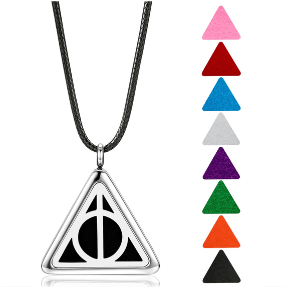 Wild Essentials Potter Hallows Necklace Aromatherapy Diffuser Pendant, 24" Black Rope Chain, 8 Color Refill Pads, Color Changing Locket Necklace