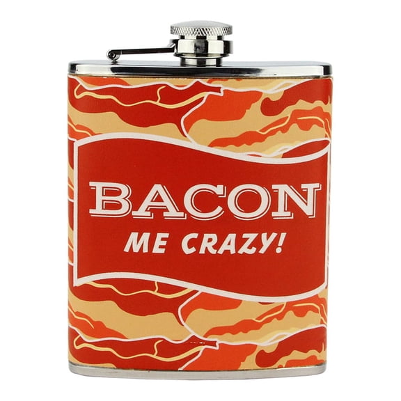 Wild Eye Bacon Me Crazy! Stainless Steel Novelty Drinking Hip Flask - 7 oz