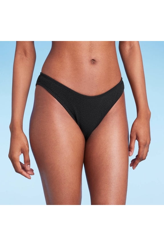 Wild Fable High Leg Cheeky Swimsuit Bikini Bottoms XS Black Pucker/Textured