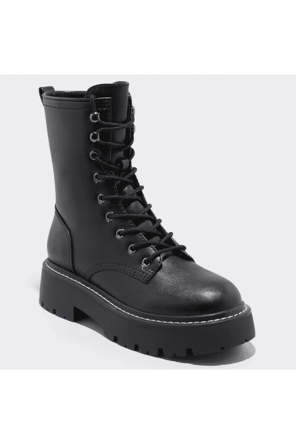 Wild Fable Women's Black Logan Lug Combat Boots with Memory Foam Insole size 8