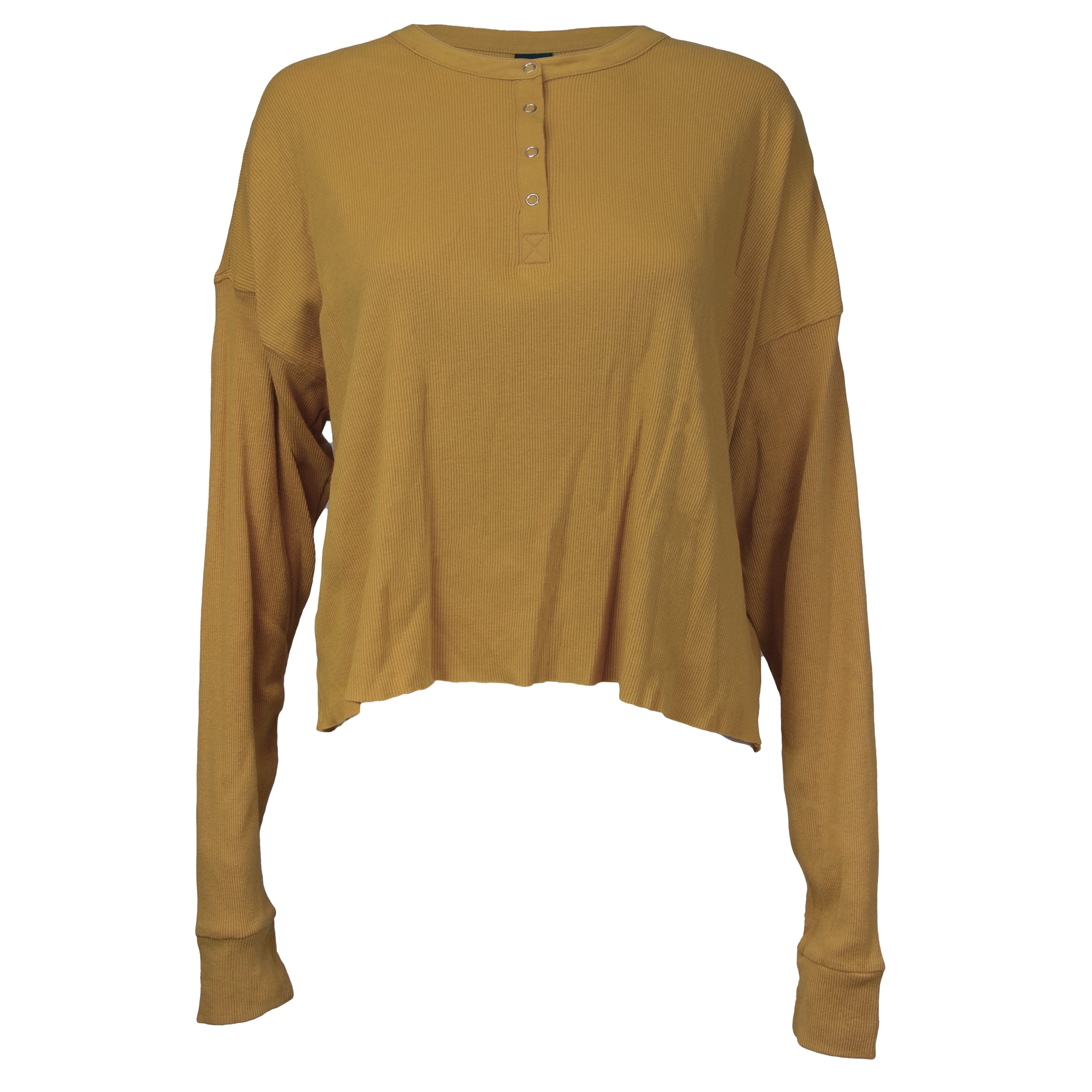 Wild Fable Women's Dark Gold Ribbed Long Sleeve Crop Top, Large
