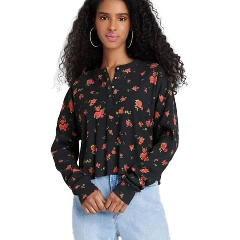 Wild Fable Women's Floral Long Sleeve Cropped Top Size Medium
