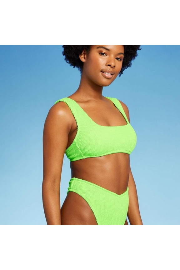 Wild Fable Womens Pucker Square Neck Wide Strap Bralette Bikini Top Size S