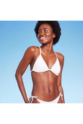 Wild Fable Women's Triangle Bikini Top XS 0-2 Solid White Ribbed Texture String
