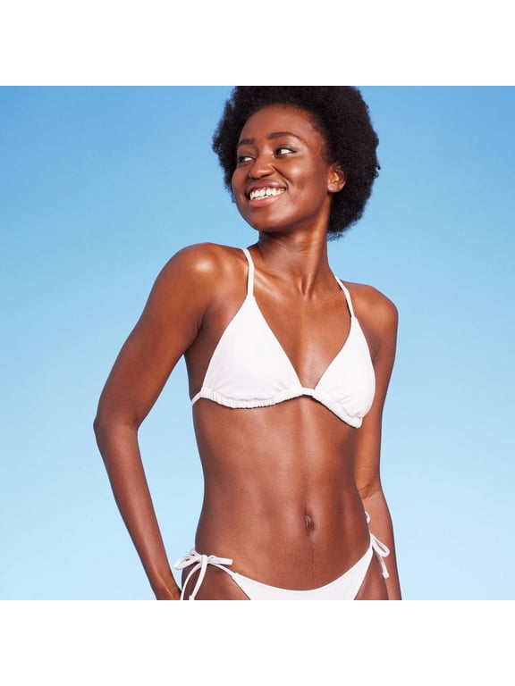 Wild Fable Women's Triangle Bikini Top XS 0-2 Solid White Ribbed Texture String