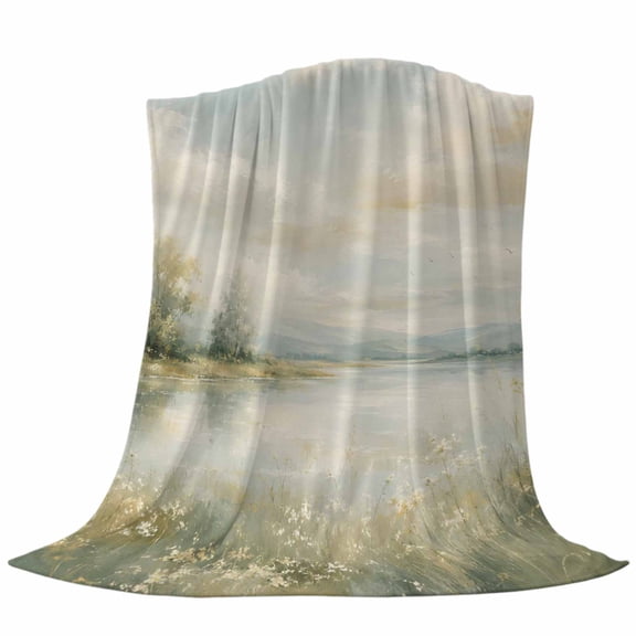 Wild Field Flowers Throw Flannel Blanket Rustic Cottagecore Green Meadow River Marshes Super Soft Cozy Bed Blanket, Lightweight Plush Fuzzy Bed Throw for Bedroom Sofa Couch Living Room 30x40in