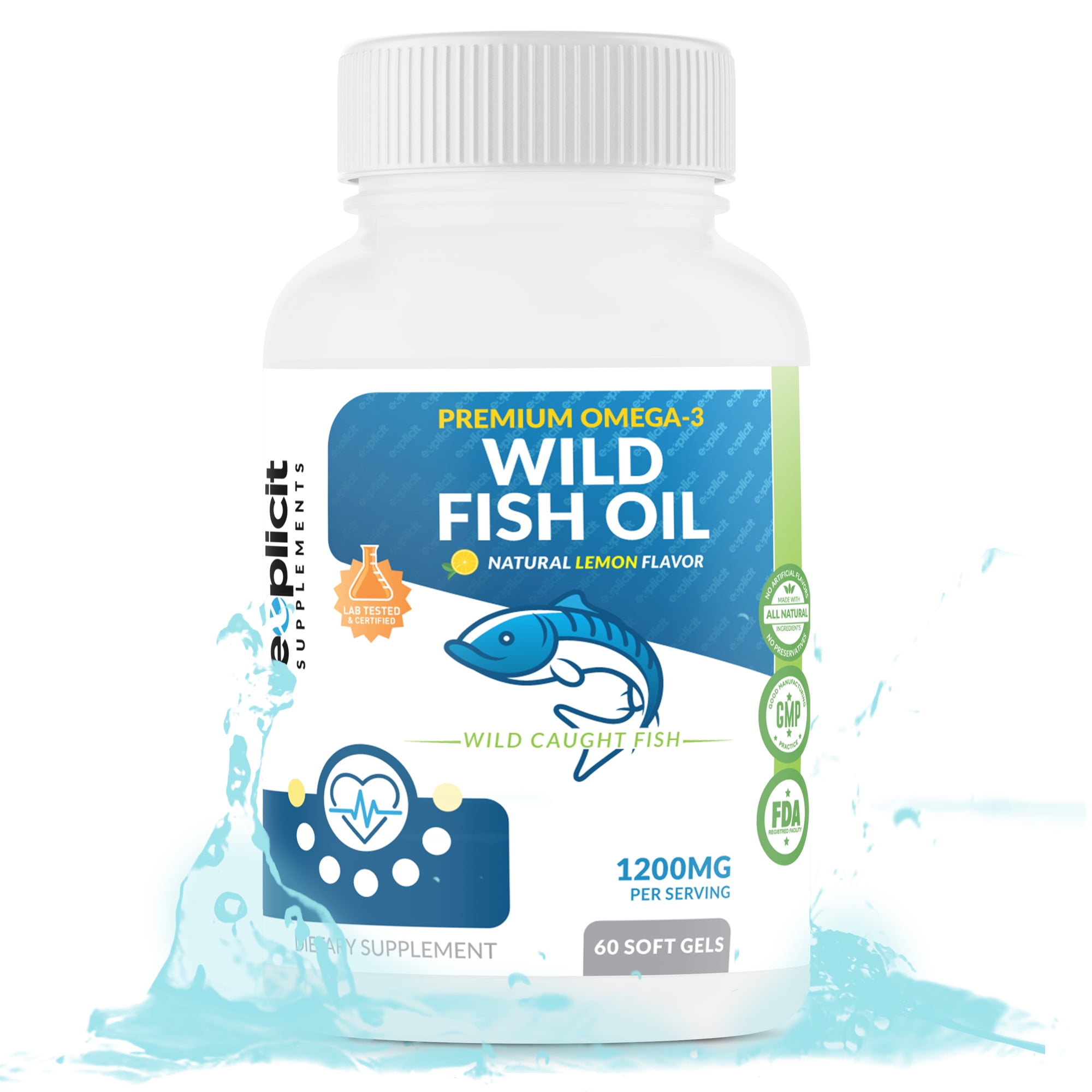 Wild Fish Oil Omega 3 EPA/DHA Burpless, Lemon Flavored NonGMO