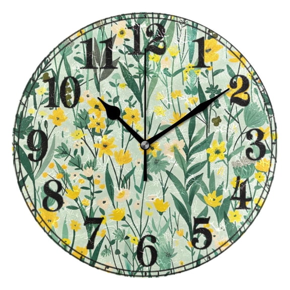 Wild Floral Leaves Silent Wall Clock 10" Non-Ticking Battery Clock