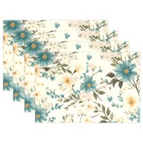Wild Flower 4 PCs Placemats Set Linen Non-Slip Table Mat Rectangular Washable for Dining Kitchen Party 12"x18"