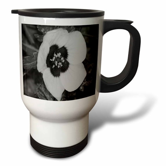 3dRose, Wild Flower Black n White, 14oz Stainless Steel Travel Mug