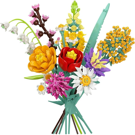 Wild Flower Bouquet Building Set, Botanical Collection Blocks Kit for Adults, Colorful Artificial Flowers for Home Office Decor, 1070 PCS