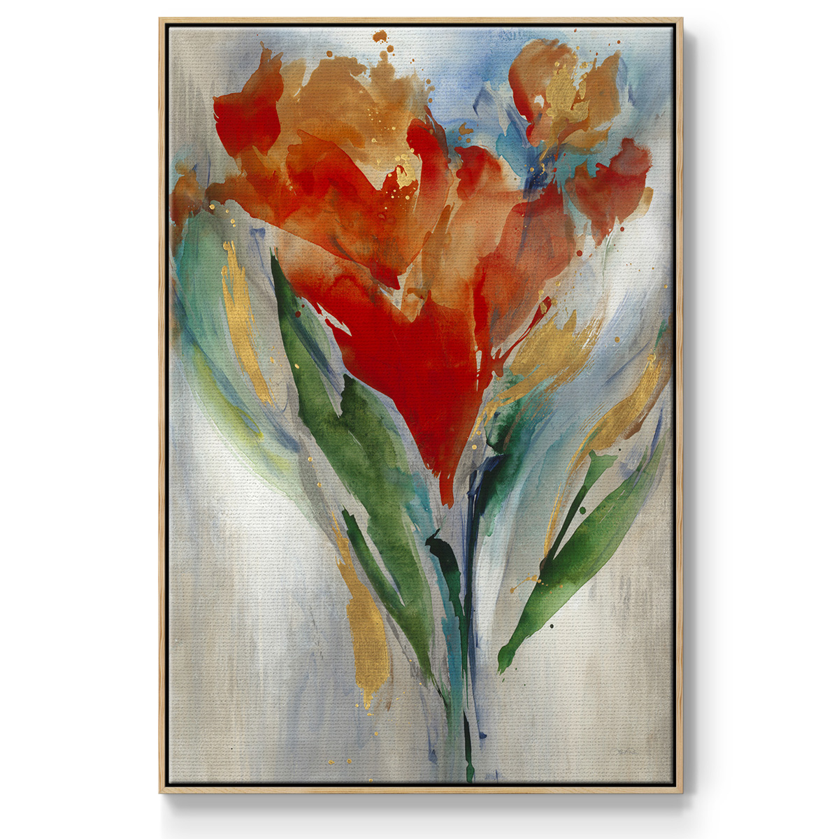 Wild Flower Bouquet Framed Premium Gallery Wrapped Canvas - Ready to Hang - 27 x 41 - Natural Wood Floating Frame