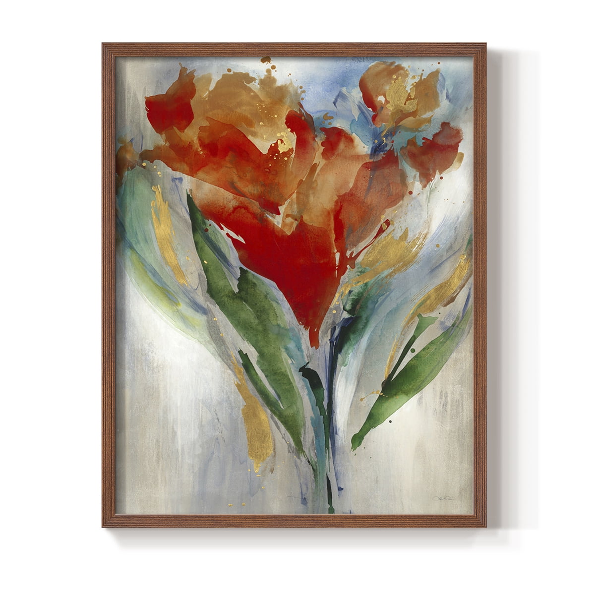 Wild Flower Bouquet Framed Print in Brown Solid Wood 11 x 14 Framed Print