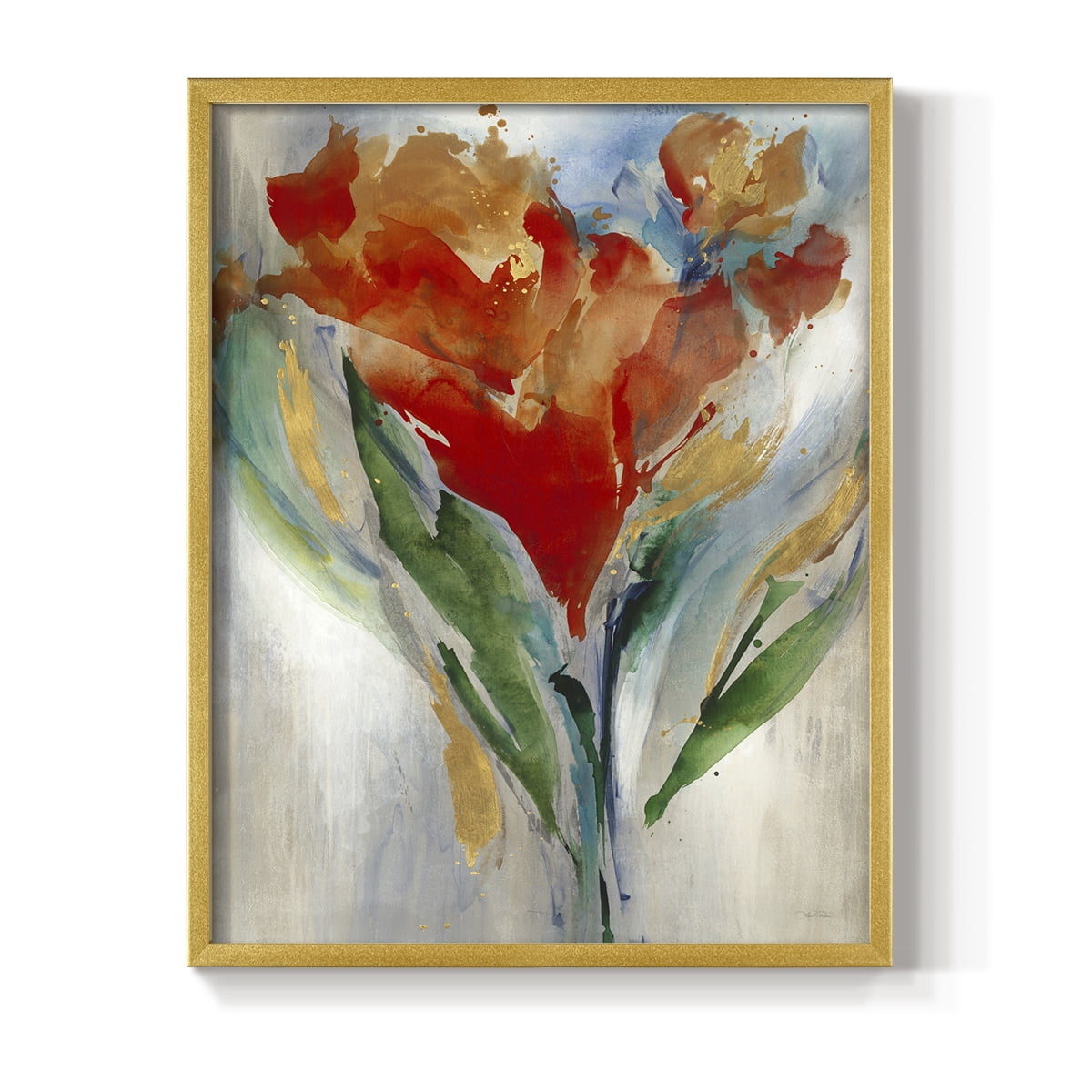 Wild Flower Bouquet Framed Print in Gold Solid Wood 16 x 20 Framed Print
