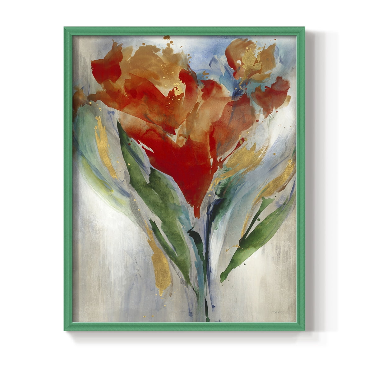 Wild Flower Bouquet Framed Print in Green Solid Wood 11 x 14 Framed Print