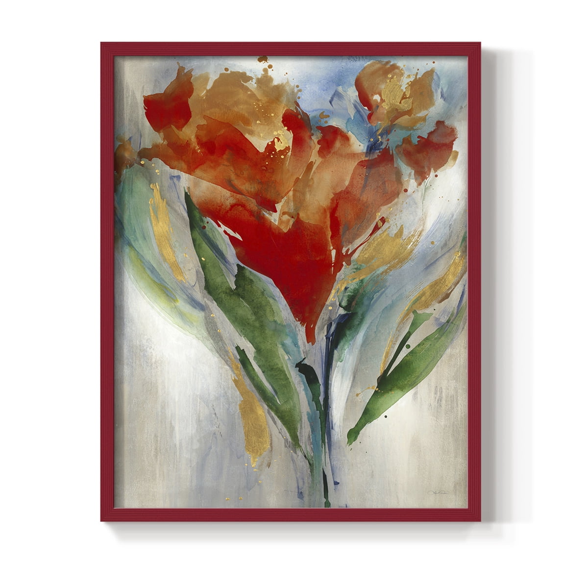 Wild Flower Bouquet Framed Print in Red Solid Wood 11 x 14 Framed Print