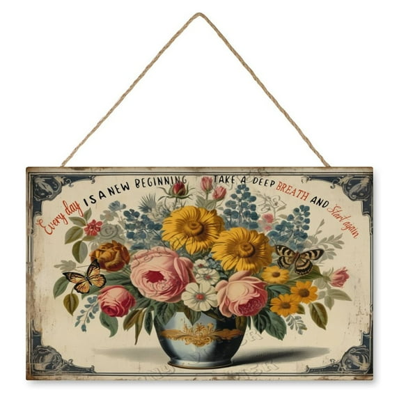 Wild Flower Bouquet Wall Art Wooden Sign Shabby Chic Country Decor Vintage Pictures for Bedroom Bathroom Kitchen Wall Decorations Bar Interior Decor 10"x16" Wooden Hanging Signs