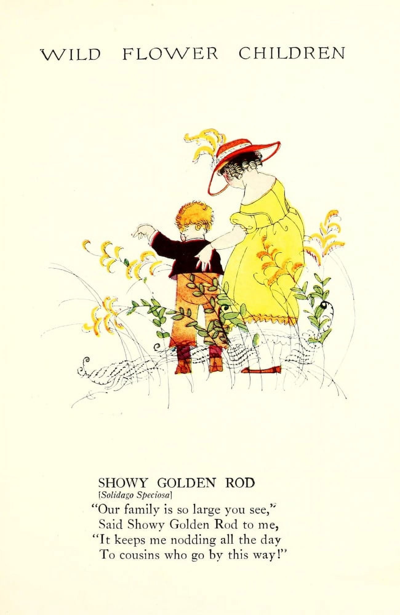 Wild Flower Children c1918 Showy Golden Rod Canvas Art - Janet Laura Scott (18 x 24)