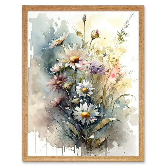 Wild Flower Daisies in Bloom Modern Boho Watercolour Painting Art Print Framed Poster Wall Decor 12x16 inch