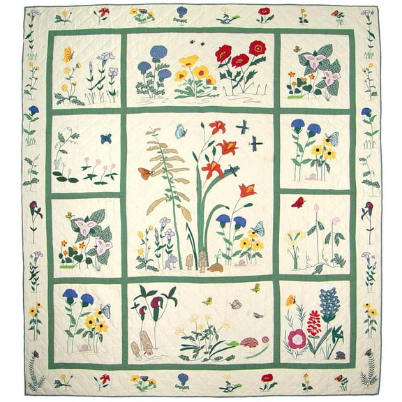 Wild Flower Embroidery, Cotton shell, soft cotton filled, themed, handmade quilt - King