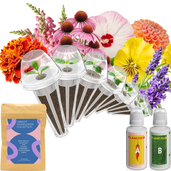 Wild Flower Seed Hydroponic Pod Kit Compatible with Aerogarden, Ahopegarden, Letpot, 7 Pods with Variety Seeds(Blush Hibiscus, Coneflower, Dahlia, Viola, Lavender, French Marigold, Snapdragon)