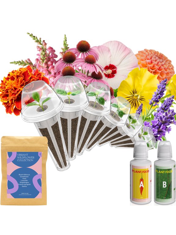 Wild Flower Seed Hydroponic Pod Kit Compatible with Aerogarden, Ahopegarden, Letpot, 7 Pods with Variety Seeds(Blush Hibiscus, Coneflower, Dahlia, Viola, Lavender, French Marigold, Snapdragon)